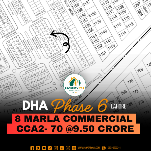 8 Marla Commercial Plot (CCA2- 70) Demand 9.50 Crore On 30 Feet Road Available For Sale In DHA Lahore Phase 6 CCA2 Block-1
