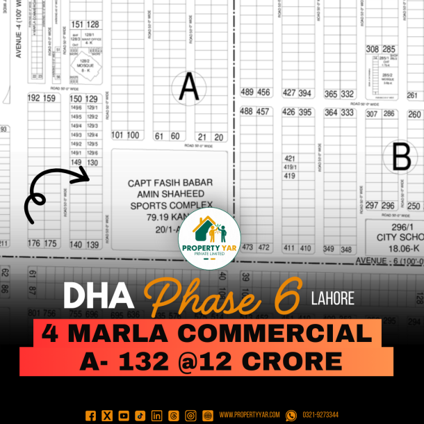 4 Marla Commercial Plot (A-132) Demand 12 Crore On 50 Feet Road Available For Sale In DHA Lahore Phase 6 Block A-1