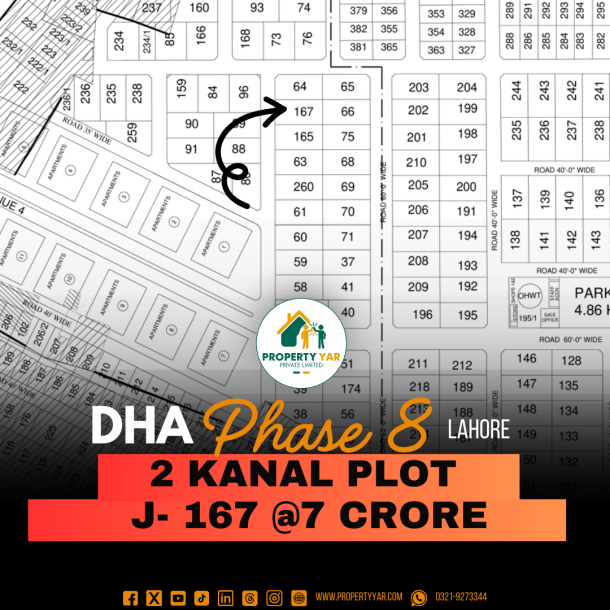 2 Kanal Plot (J-167) Demand 7 Crore Near To Park And Masjid On 50 feet Road Available For Sale In DHA Lahore Phase 8 Ex Park Views Block J-1