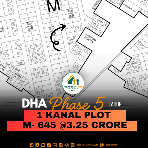 Affordable 1 Kanal Plot (M-645) Demand 3.25 Crore Near To Park, Mosque and Shops Available For Sale In DHA Lahore Phase 5 Block M-1