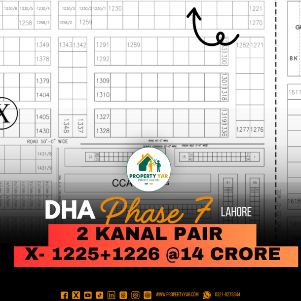 2 Kanal Pair Plots (X-1225+1226) Demand 14 Crore Near To Park And Mosque On 50 feet Wide Road Available For Sale In DHA Lahore Phase 7-1