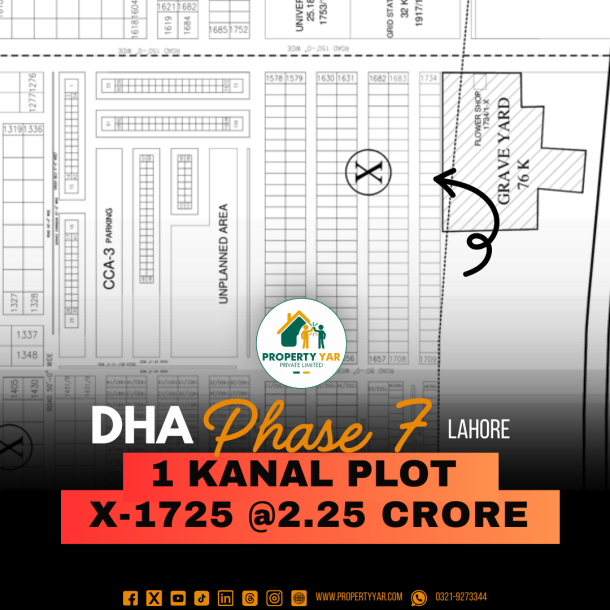 Best Investment Plot (X-1725) Demand 2.25 Crore On 50 Feet Wide Road Near To Park And Mosque Available For Sale In DHA Lahore Phase 7 Block X-1