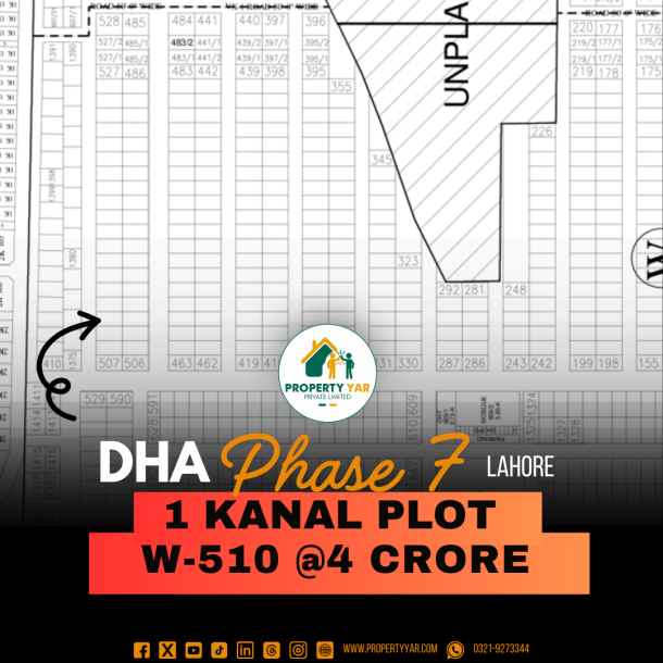 Affordable 1 Kanal Plot (W-510) Demand 4 Crore Near To Raya Golf Course, Park And Mosque On 50 Feet Road Available For Sale In DHA Lahore Phase 7 Sector W-1