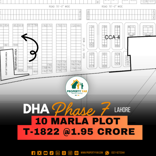 (T-1822) Low Price 10 Marla Plot Demand 1.95 Crore Close To Park and Mosque On 50 Feet Wide Road Available For Sale In DHA Lahore Phase 7 Block T-1