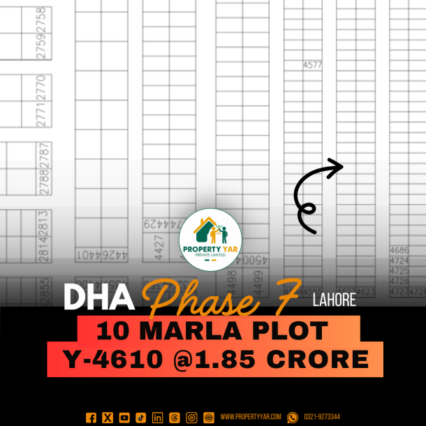 Low Investment Plot (Y-4610) Demand 1.85 Crore on 50 Feet Wide Road Neat To Park And School Available For Sale In DHA Lahore Phase 7 Block Y-1