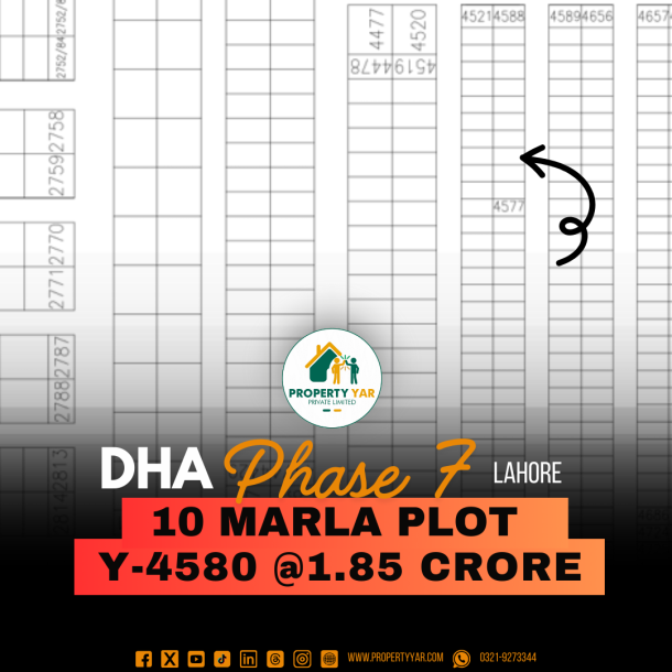 Premium Plot (Y-4580) Demand 1.85 Crore On 50 Feet Road Near To Mosque, School And Playground Area Available For Sale In DHA Lahore Phase 7 Block Y-1