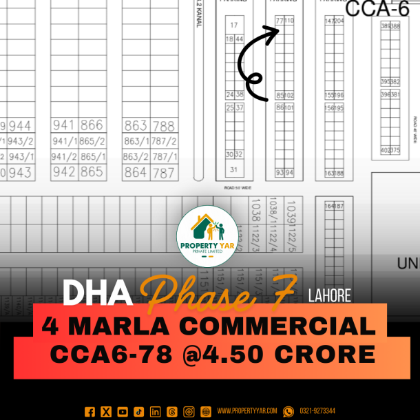 Next To corner 4 Marla Commercial (CCA6_78) Demand 4.50 Crore On 50 Feet Wide Road Near To Graveyard area And Mosque Available For Sale In DHA Lahore Phase 7 Block CCA6-1