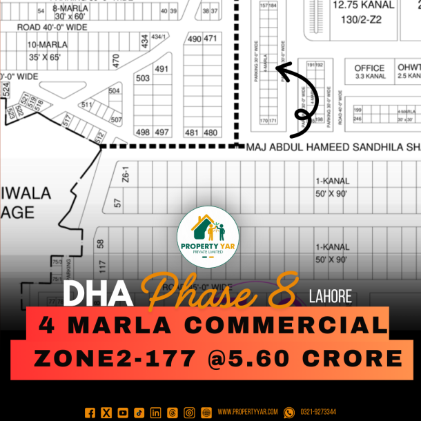4 Marla Commercial Plot (Zone2- 177) Demand 1.77 Crore Near To Park On 50 Feet Wide Road Available For Sale In DHA Lahore Phase 9 prism Sector Z2-1