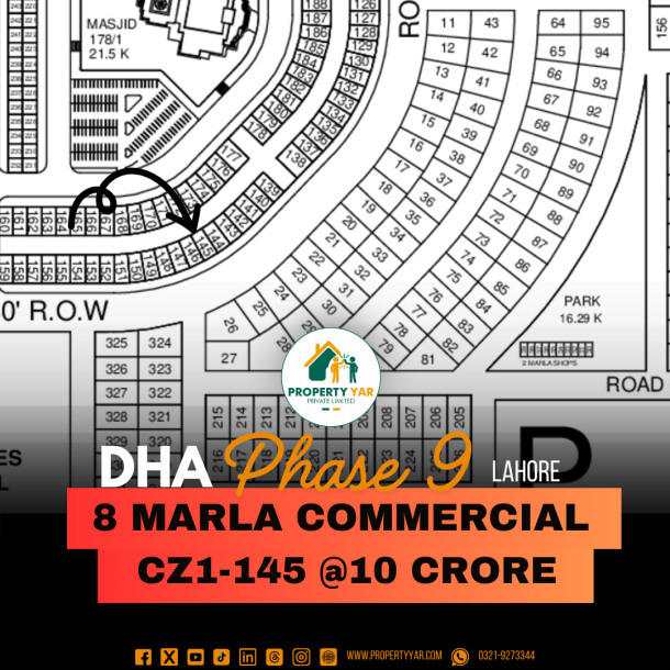 (CZ1- 145) Demand 10 Crore Prime Location 8 Marla Plot On 30 Feet Wide Road Available For Sale In DHA Lahore Phase 9 Prism Commercial Zone 1-1