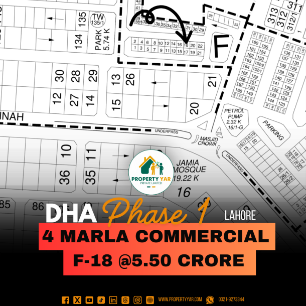 (F-18) Demand 5.50 Crore Low Price 4 Marla Commercial Plot On 30 Feet Wide Road Available For Sale In DHA Lahore Phase 1 Block F-1