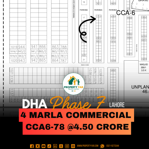 (CCA6_78) Prime Location 4 Marla Commercial Plot Demand 4.50 Crore On 50 Feet Wide Road Available For Sale In DHA Lahore Phase 7 Block CCA6-1