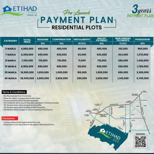 7 Marla Plots Available For Sale On Installment Plan In Etihad Town Phase 3-1
