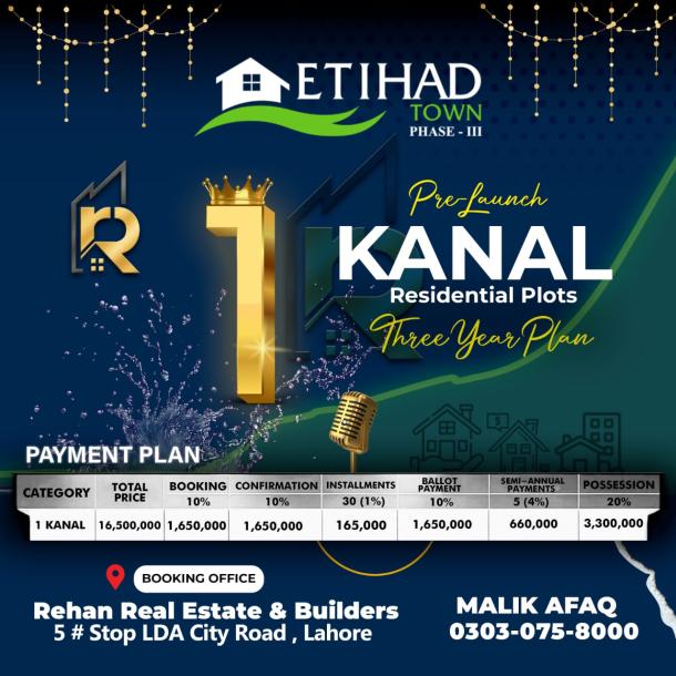 1 Kanal Plots Available For Sale In Etihad Town Phase 3 Lahore-1