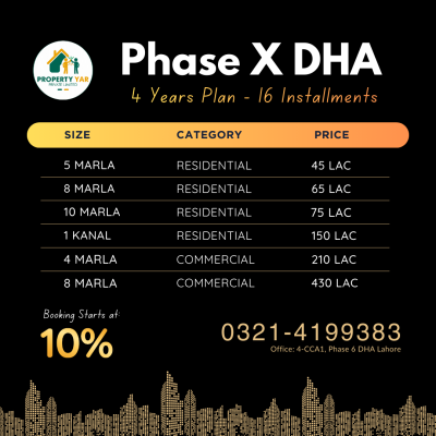 DHA Lahore Phase X (Phase 10) Files on Installment Plan